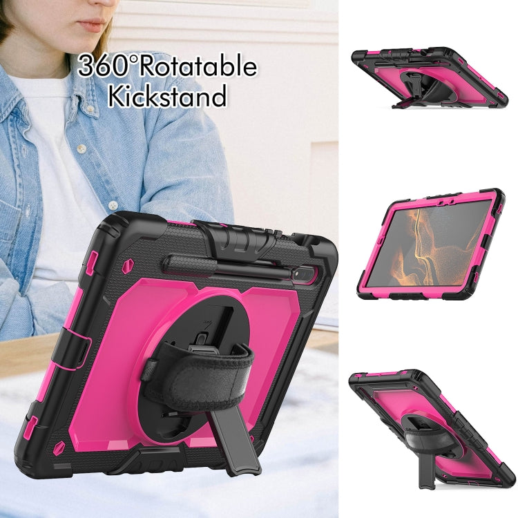 For Samsung Galaxy Tab S8 11 inch SM-X700 Silicone + PC Tablet Case with Shoulder Strap(Black+Rose Red) by buy2fix