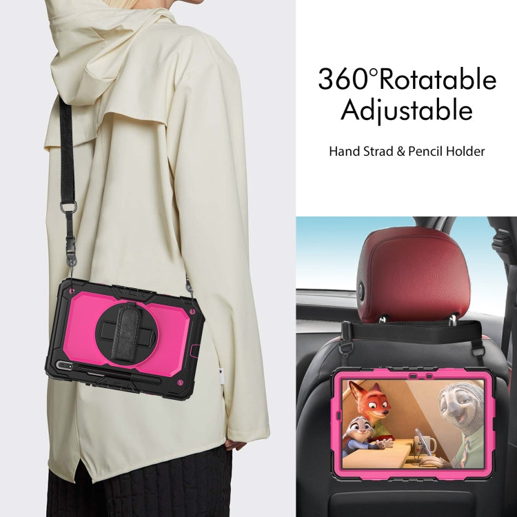 For Samsung Galaxy Tab S8 11 inch SM-X700 Silicone + PC Tablet Case with Shoulder Strap(Black+Rose Red) by buy2fix