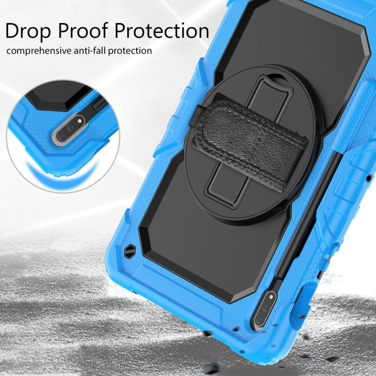 For Samsung Galaxy Tab S8 11 inch SM-X700 Silicone + PC Tablet Case with Shoulder Strap(Light Blue+Black) by buy2fix