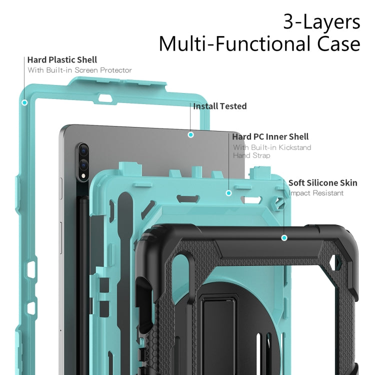 For Samsung Galaxy Tab S8 11 inch SM-X700 Silicone + PC Tablet Case with Shoulder Strap(Black+Light Blue) by buy2fix