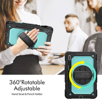 For Samsung Galaxy Tab S8 11 inch SM-X700 Silicone + PC Tablet Case with Shoulder Strap(Black+Light Blue) by buy2fix