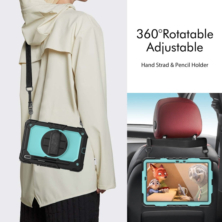 For Samsung Galaxy Tab S8 11 inch SM-X700 Silicone + PC Tablet Case with Shoulder Strap(Black+Light Blue) by buy2fix