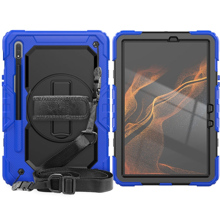 For Samsung Galaxy Tab S8 11 inch SM-X700 Silicone + PC Tablet Case with Shoulder Strap(Dark Blue+Black) by buy2fix