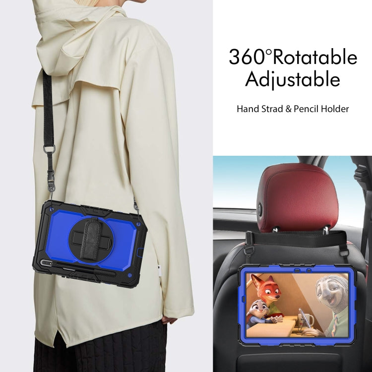 For Samsung Galaxy Tab S8 11 inch SM-X700 Silicone + PC Tablet Case with Shoulder Strap(Black+Dark Blue) by buy2fix