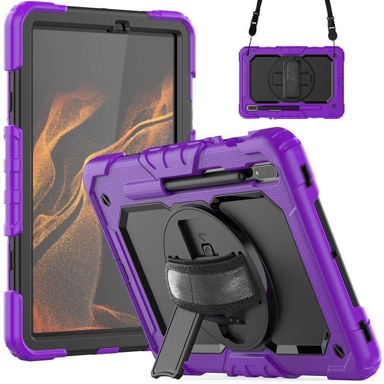 For Samsung Galaxy Tab S8 11 inch SM-X700 Silicone + PC Tablet Case with Shoulder Strap(Purple+Black) by buy2fix