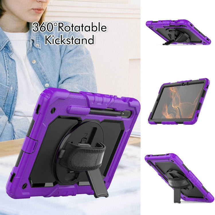 For Samsung Galaxy Tab S8 11 inch SM-X700 Silicone + PC Tablet Case with Shoulder Strap(Purple+Black) by buy2fix