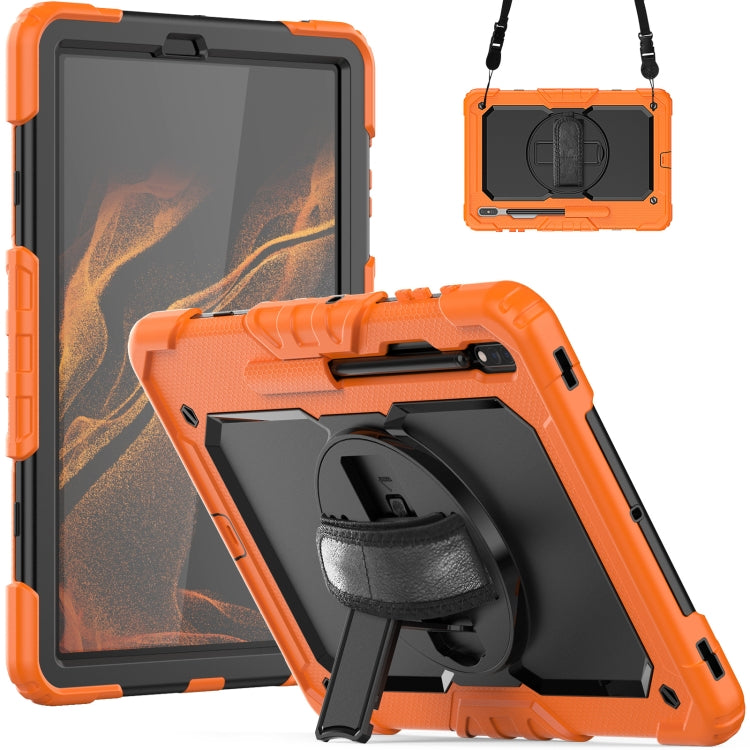 For Samsung Galaxy Tab S8+ 12.4 inch SM-X800 Silicone + PC Tablet Case with Shoulder Strap(Orange+Black) by buy2fix