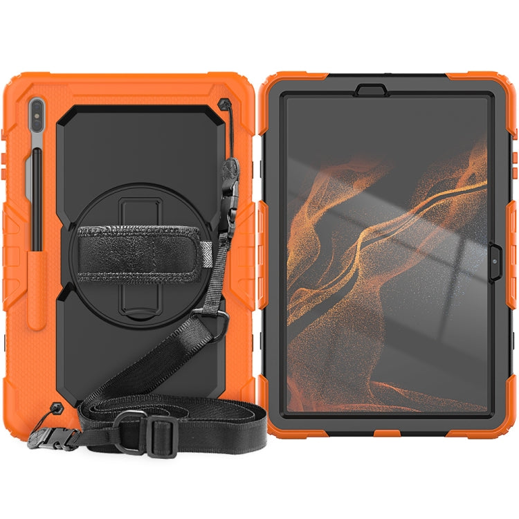 For Samsung Galaxy Tab S8+ 12.4 inch SM-X800 Silicone + PC Tablet Case with Shoulder Strap(Orange+Black) by buy2fix