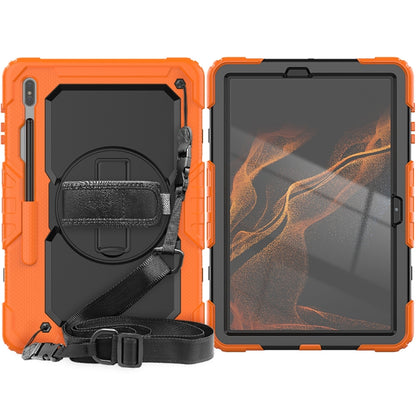 For Samsung Galaxy Tab S8+ 12.4 inch SM-X800 Silicone + PC Tablet Case with Shoulder Strap(Orange+Black) by buy2fix