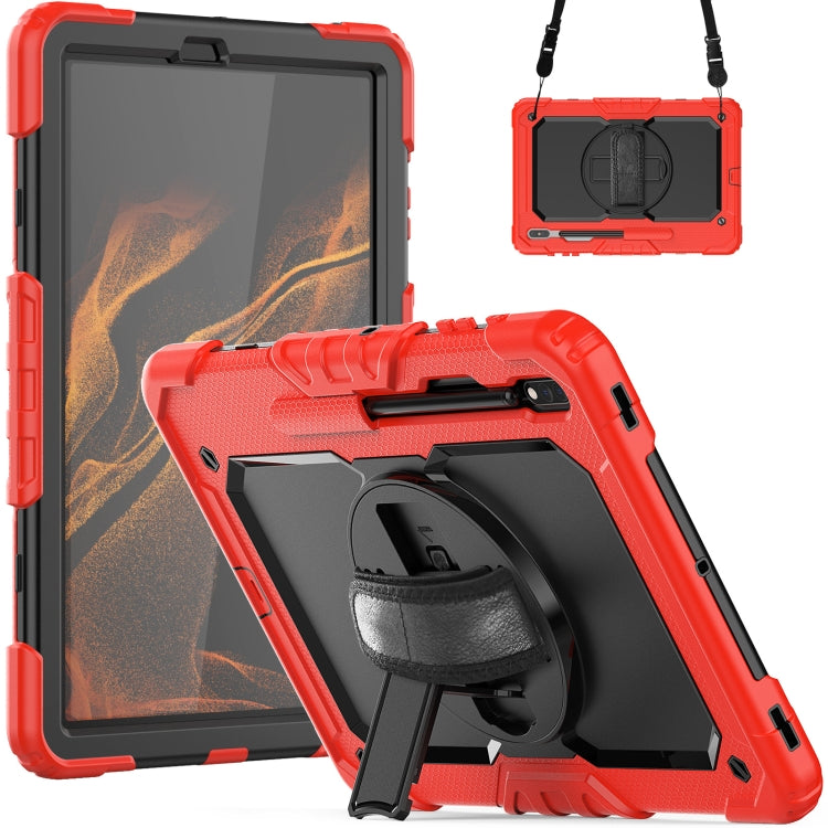 For Samsung Galaxy Tab S8+ 12.4 inch SM-X800 Silicone + PC Tablet Case with Shoulder Strap(Red+Black) by buy2fix