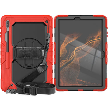For Samsung Galaxy Tab S8+ 12.4 inch SM-X800 Silicone + PC Tablet Case with Shoulder Strap(Red+Black) by buy2fix
