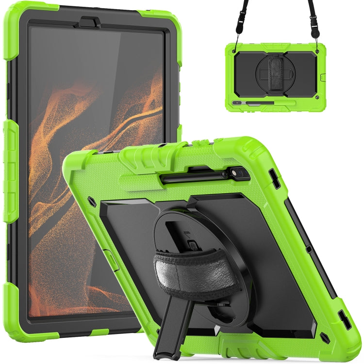 For Samsung Galaxy Tab S8+ 12.4 inch SM-X800 Silicone + PC Tablet Case with Shoulder Strap(Yellow Green+Black) by buy2fix