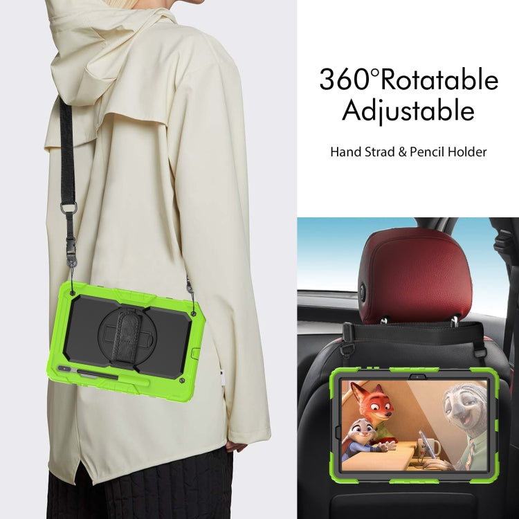 For Samsung Galaxy Tab S8+ 12.4 inch SM-X800 Silicone + PC Tablet Case with Shoulder Strap(Yellow Green+Black) by buy2fix