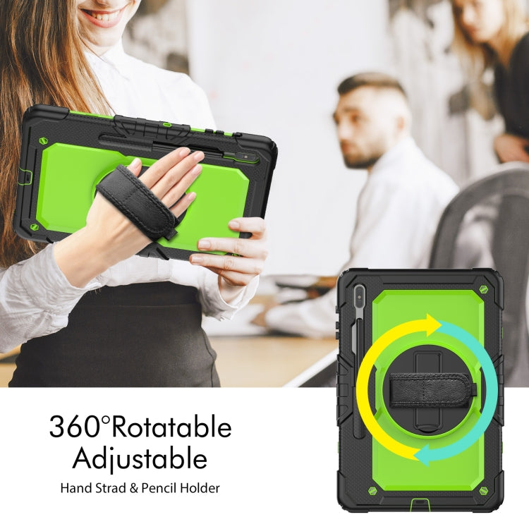 For Samsung Galaxy Tab S8+ 12.4 inch SM-X800 Silicone + PC Tablet Case with Shoulder Strap(Black+Yellow Green) by buy2fix