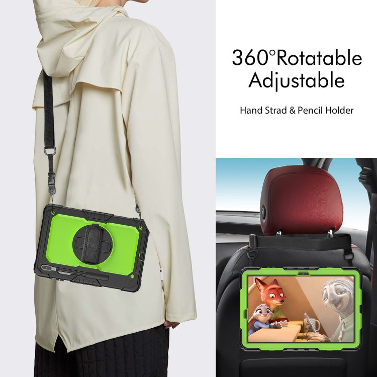 For Samsung Galaxy Tab S8+ 12.4 inch SM-X800 Silicone + PC Tablet Case with Shoulder Strap(Black+Yellow Green) by buy2fix
