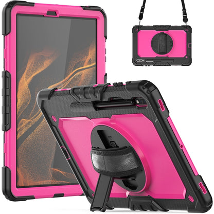For Samsung Galaxy Tab S8+ 12.4 inch SM-X800 Silicone + PC Tablet Case with Shoulder Strap(Black+Rose Red) by buy2fix