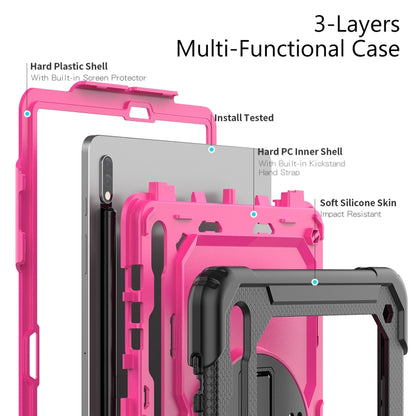 For Samsung Galaxy Tab S8+ 12.4 inch SM-X800 Silicone + PC Tablet Case with Shoulder Strap(Black+Rose Red) by buy2fix