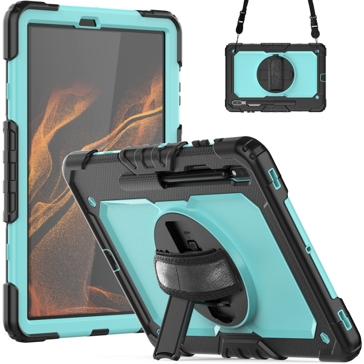 For Samsung Galaxy Tab S8+ 12.4 inch SM-X800 Silicone + PC Tablet Case with Shoulder Strap(Black+Light Blue) by buy2fix