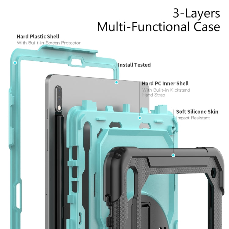 For Samsung Galaxy Tab S8+ 12.4 inch SM-X800 Silicone + PC Tablet Case with Shoulder Strap(Black+Light Blue) by buy2fix