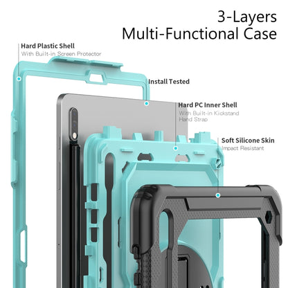 For Samsung Galaxy Tab S8+ 12.4 inch SM-X800 Silicone + PC Tablet Case with Shoulder Strap(Black+Light Blue) by buy2fix