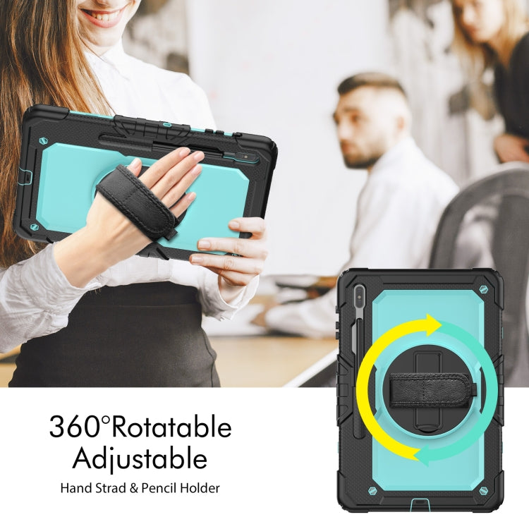 For Samsung Galaxy Tab S8+ 12.4 inch SM-X800 Silicone + PC Tablet Case with Shoulder Strap(Black+Light Blue) by buy2fix