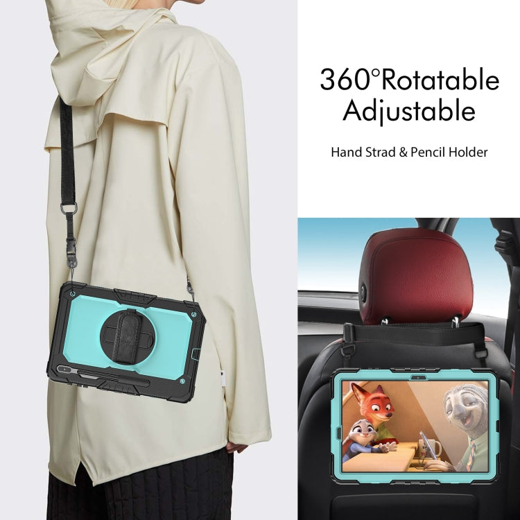 For Samsung Galaxy Tab S8+ 12.4 inch SM-X800 Silicone + PC Tablet Case with Shoulder Strap(Black+Light Blue) by buy2fix