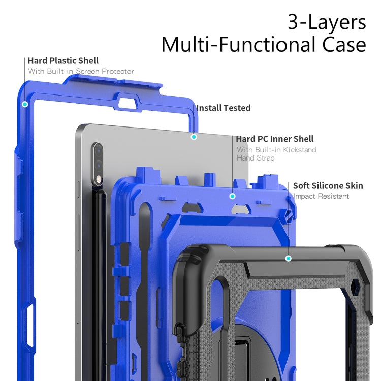 For Samsung Galaxy Tab S8+ 12.4 inch SM-X800 Silicone + PC Tablet Case with Shoulder Strap(Black+Dark Blue) by buy2fix