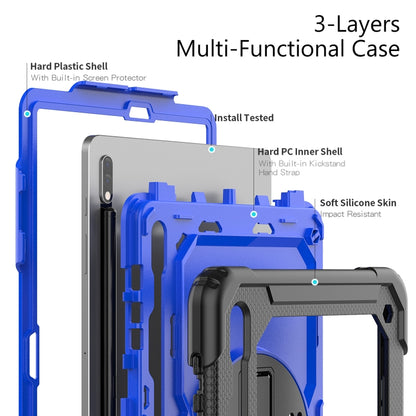 For Samsung Galaxy Tab S8+ 12.4 inch SM-X800 Silicone + PC Tablet Case with Shoulder Strap(Black+Dark Blue) by buy2fix