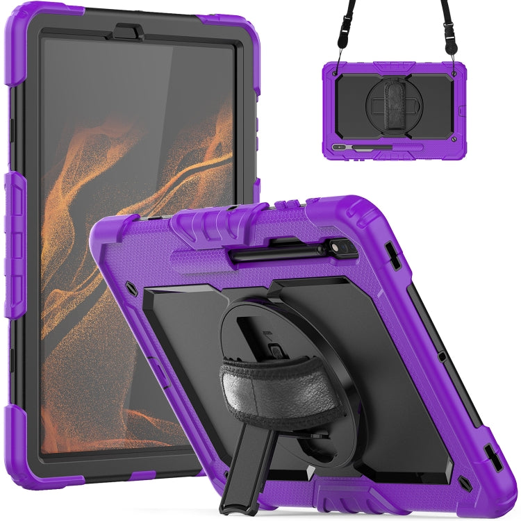 For Samsung Galaxy Tab S8+ 12.4 inch SM-X800 Silicone + PC Tablet Case with Shoulder Strap(Purple+Black) by buy2fix