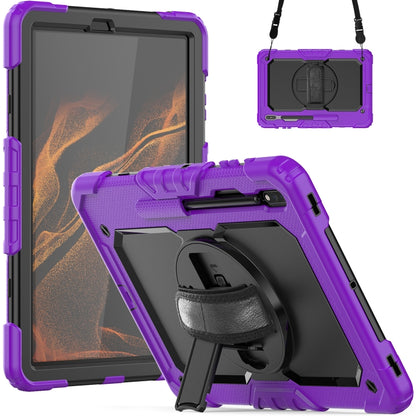 For Samsung Galaxy Tab S8+ 12.4 inch SM-X800 Silicone + PC Tablet Case with Shoulder Strap(Purple+Black) by buy2fix