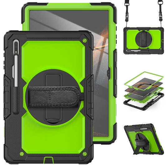 For Samsung Galaxy Tab S10 Ultra / S9 Ultra / S8 Ultra Silicone + PC Tablet Case with Shoulder Strap(Black+Yellow Green) by buy2fix