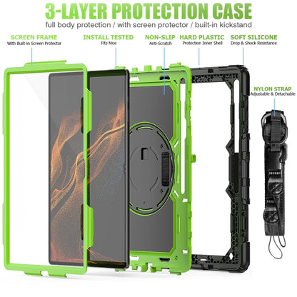 For Samsung Galaxy Tab S10 Ultra / S9 Ultra / S8 Ultra Silicone + PC Tablet Case with Shoulder Strap(Black+Yellow Green) by buy2fix