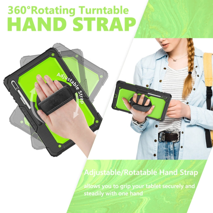For Samsung Galaxy Tab S10 Ultra / S9 Ultra / S8 Ultra Silicone + PC Tablet Case with Shoulder Strap(Black+Yellow Green) by buy2fix