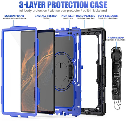 For Samsung Galaxy Tab S10 Ultra / S9 Ultra / S8 Ultra Silicone + PC Tablet Case with Shoulder Strap(Black+Dark Blue) by buy2fix