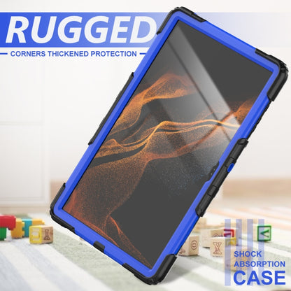 For Samsung Galaxy Tab S10 Ultra / S9 Ultra / S8 Ultra Silicone + PC Tablet Case with Shoulder Strap(Black+Dark Blue) by buy2fix