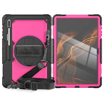 For Samsung Galaxy Tab S10 Ultra / S9 Ultra / S8 Ultra Silicone + PC Tablet Case with Shoulder Strap(Black+Rose Red) by buy2fix