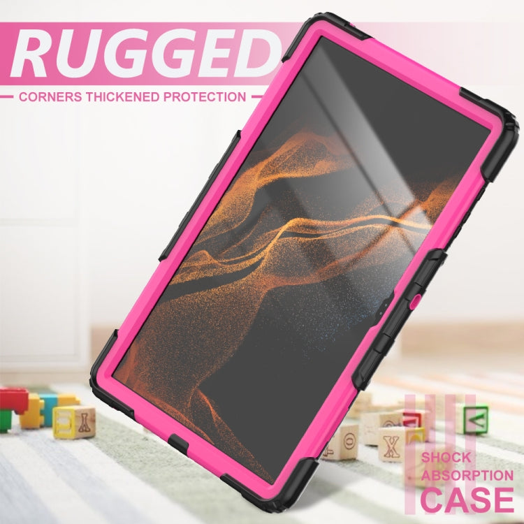 For Samsung Galaxy Tab S10 Ultra / S9 Ultra / S8 Ultra Silicone + PC Tablet Case with Shoulder Strap(Black+Rose Red) by buy2fix