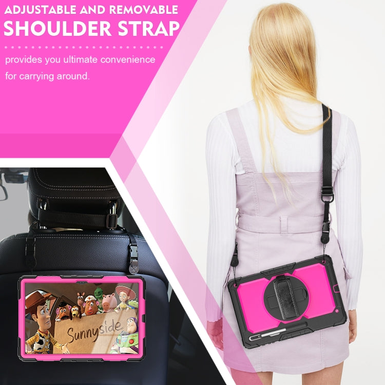 For Samsung Galaxy Tab S10 Ultra / S9 Ultra / S8 Ultra Silicone + PC Tablet Case with Shoulder Strap(Black+Rose Red) by buy2fix