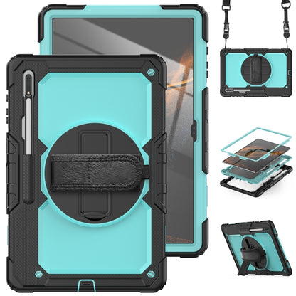 For Samsung Galaxy Tab S10 Ultra / S9 Ultra / S8 Ultra Silicone + PC Tablet Case with Shoulder Strap(Black+Light Blue) by buy2fix