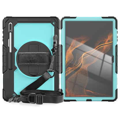 For Samsung Galaxy Tab S10 Ultra / S9 Ultra / S8 Ultra Silicone + PC Tablet Case with Shoulder Strap(Black+Light Blue) by buy2fix