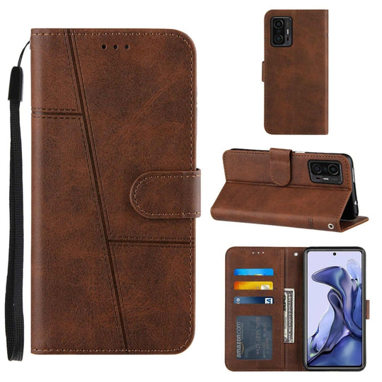 For Xiaomi 11T / 11T Pro Stitching Calf Texture Buckle Leather Phone Case(Brown)