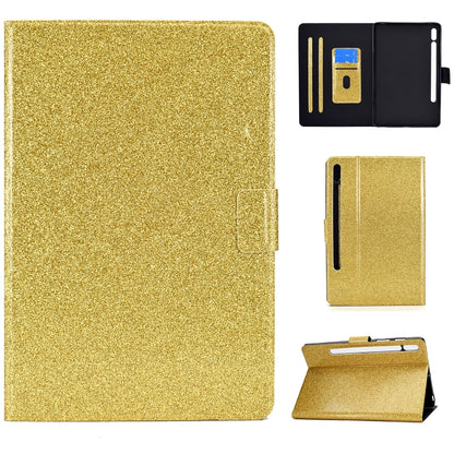 For Samsung Galaxy Tab S8 / S7 Varnish Glitter Powder Smart Leather Tablet Case(Yellow) by buy2fix