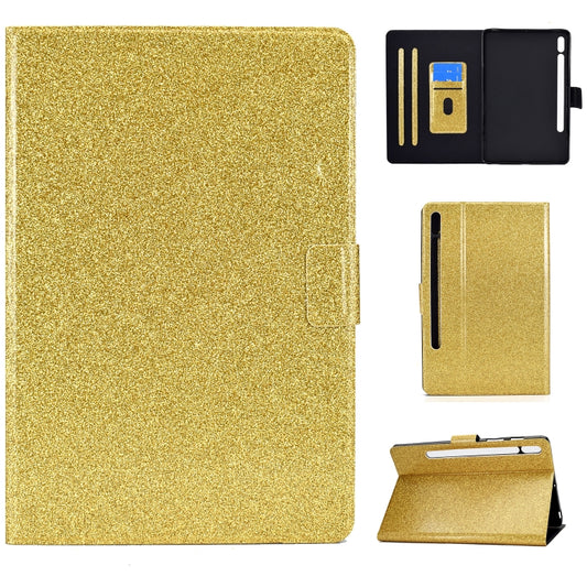 For Samsung Galaxy Tab S8 / S7 Varnish Glitter Powder Smart Leather Tablet Case(Yellow) - Galaxy Tab S8 Cases by buy2fix | Online Shopping UK | buy2fix