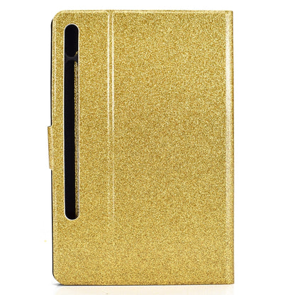 For Samsung Galaxy Tab S8 / S7 Varnish Glitter Powder Smart Leather Tablet Case(Yellow) by buy2fix