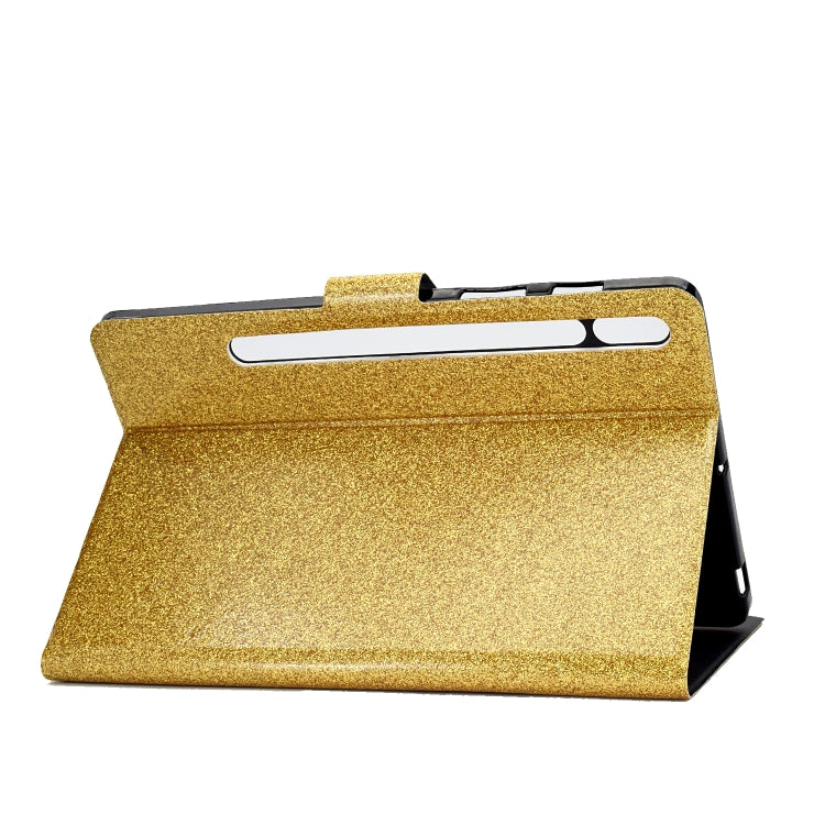 For Samsung Galaxy Tab S8 / S7 Varnish Glitter Powder Smart Leather Tablet Case(Yellow) by buy2fix
