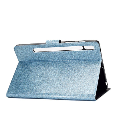 For Samsung Galaxy Tab S8 / S7 Varnish Glitter Powder Smart Leather Tablet Case(Blue) by buy2fix