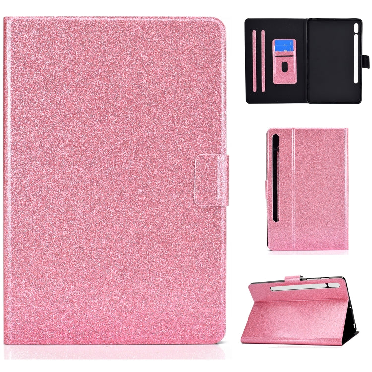 For Samsung Galaxy Tab S8 / S7 Varnish Glitter Powder Smart Leather Tablet Case(Pink) by buy2fix