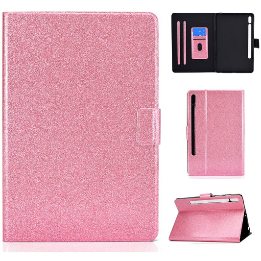 For Samsung Galaxy Tab S8 / S7 Varnish Glitter Powder Smart Leather Tablet Case(Pink) by buy2fix