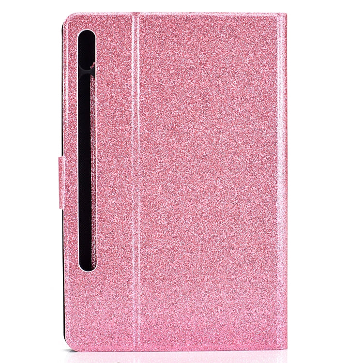 For Samsung Galaxy Tab S8 / S7 Varnish Glitter Powder Smart Leather Tablet Case(Pink) by buy2fix