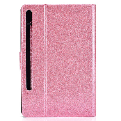 For Samsung Galaxy Tab S8 / S7 Varnish Glitter Powder Smart Leather Tablet Case(Pink) by buy2fix